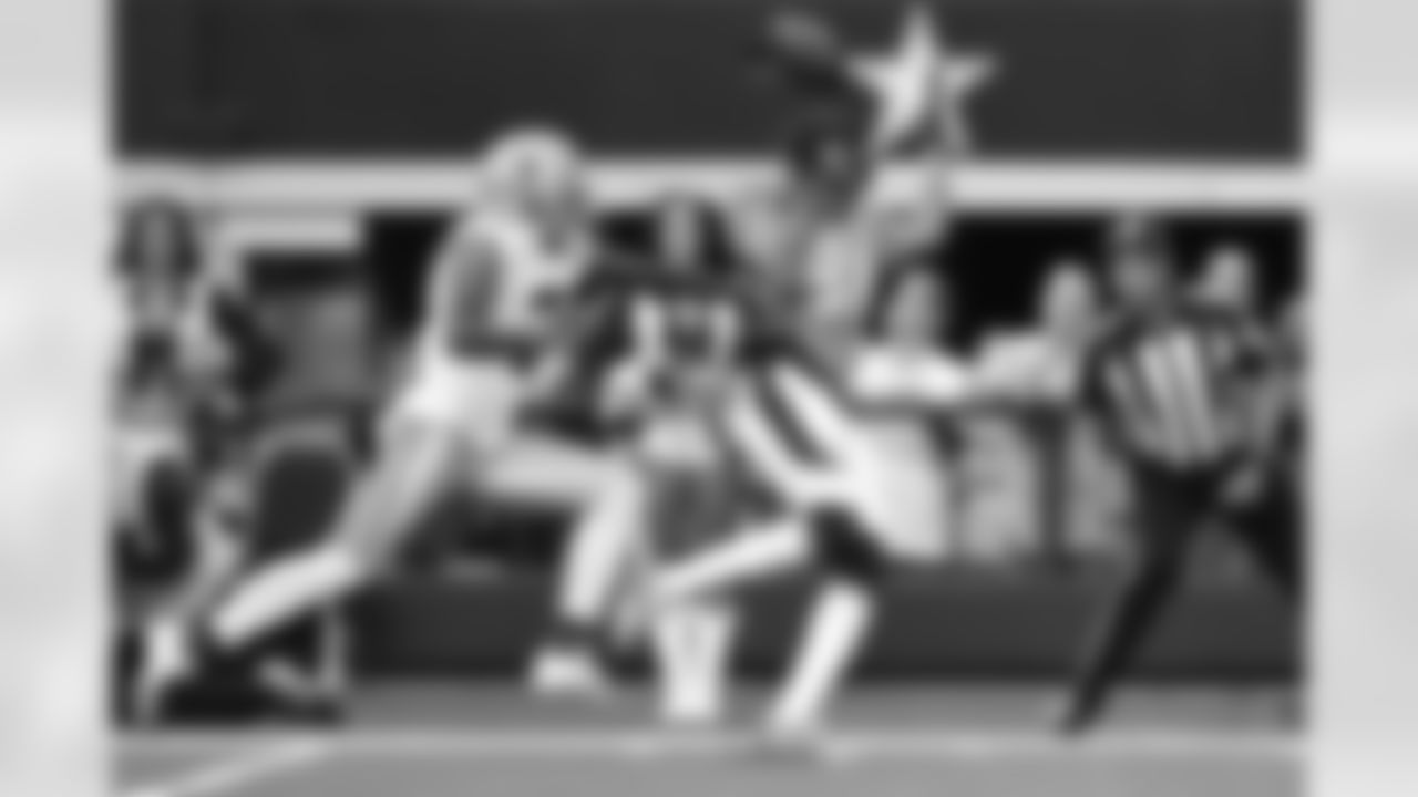 WR Tim Patrick (81) catches a touchdown pass during the NFL game against the Dallas Cowboys on Sunday, November 7, 2021 at AT&T Stadium in Arlington, Texas.
Photo by Joshua Gateley