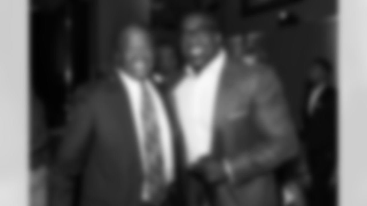 Shannon Sharpe and Billy Thompson at the Super Bowl XXXII reunion celebration in Denver, Colorado on October 22, 2022. (Photo by Gabriel Christus)