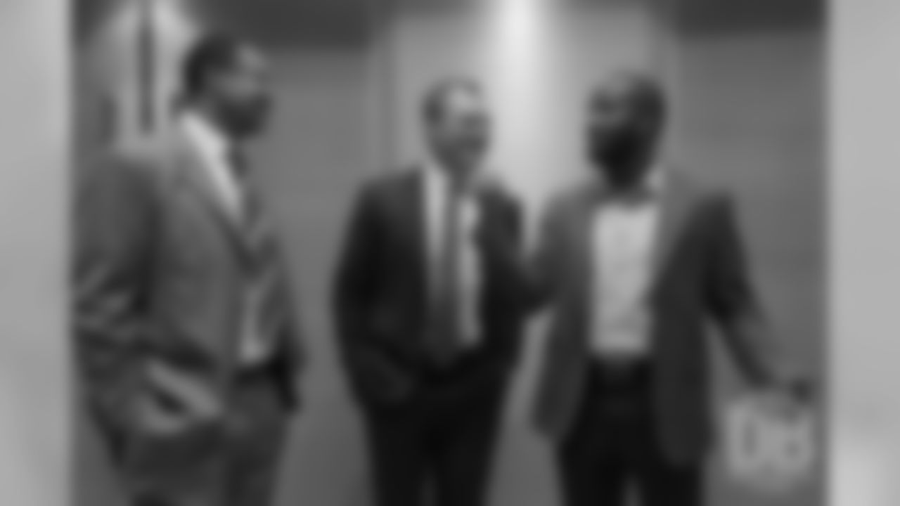Steve Atwater, John Lynch and Champ Bailey at the Pro Football Hall of Fame's Merlin Olsen Luncheon in Atlanta on February 1, 2019.