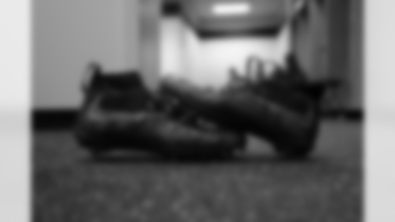 Javonte WilliamsÕ cleats ahead of the Broncos Week 14 game vs. the Lions at Empower Field at Mile High on December 12, 2021.
