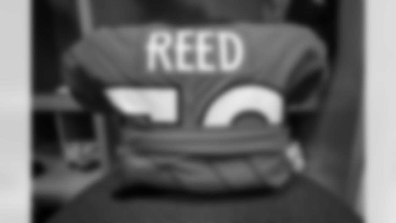 Malik Reed's jersey in the locker room before the Broncos' Week 3 game against the New York Jets at Empower Field at Mile High in Denver, Colorado on September 26, 2021. (Photo by Sam Weaver)