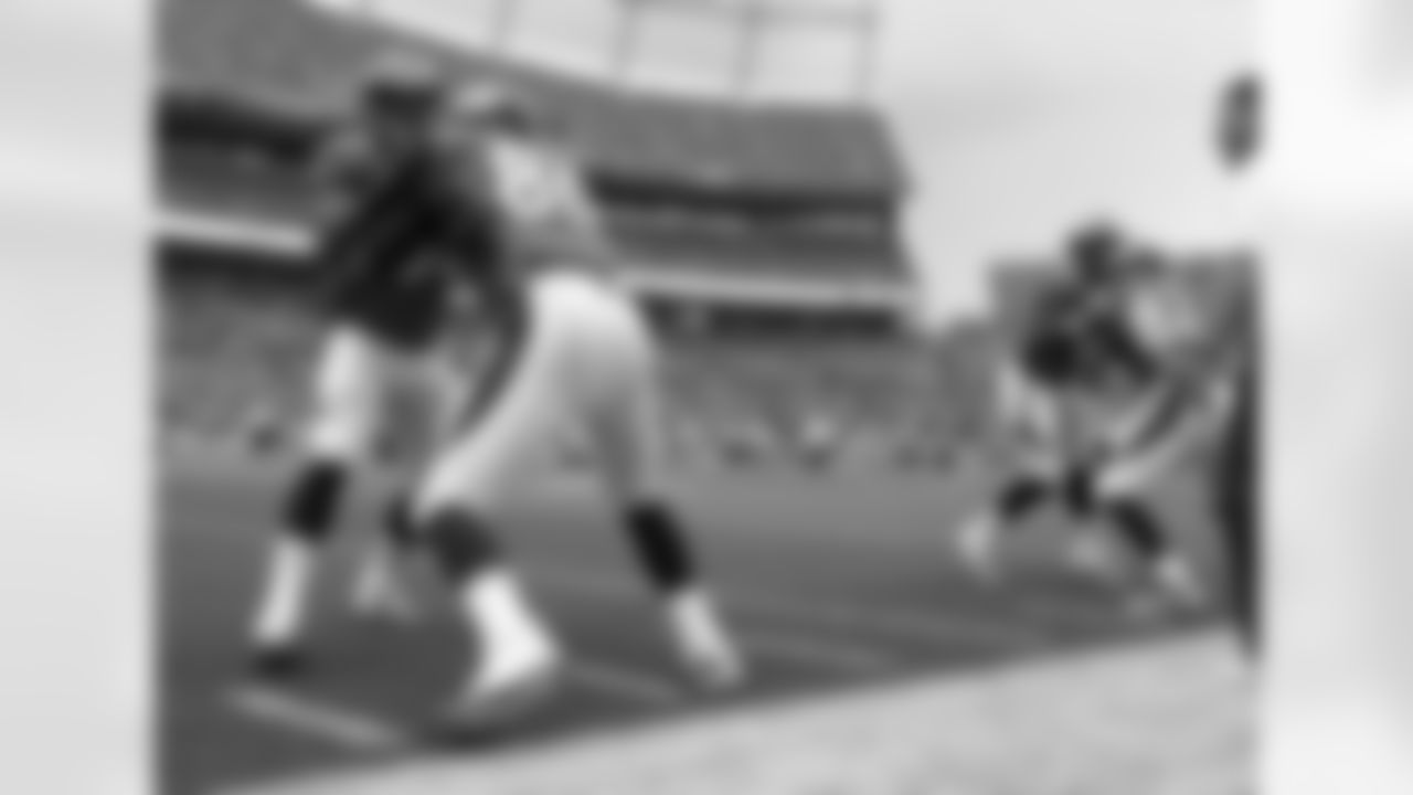Broncos players during warm-ups.