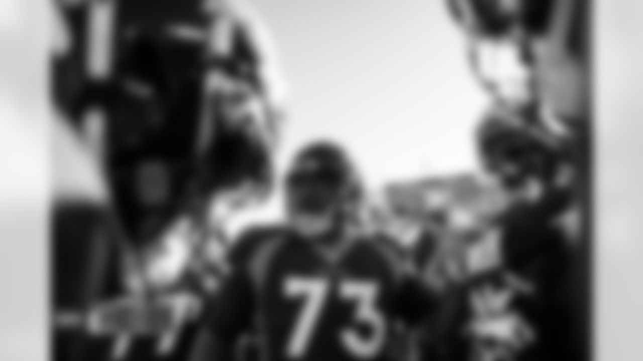 Cam Fleming before the Broncos' Week 14 game against the Kansas City Chiefs at Empower Field at Mile High in Denver, Colorado on December 11, 2022. (Photo by Ben Swanson)