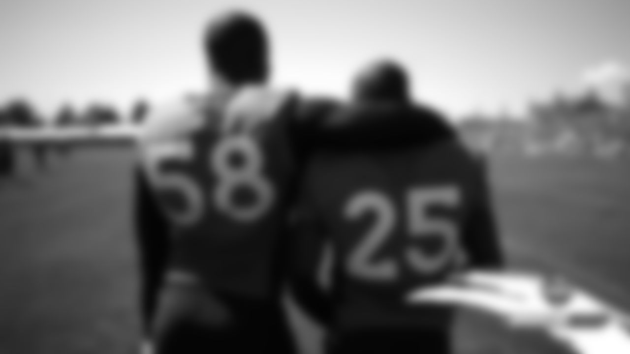 Von Miller and Chris Harris Jr. at UCHealth Training Center in Englewood, Colorado, August 06, 2019.
Photo by Gabriel Christus