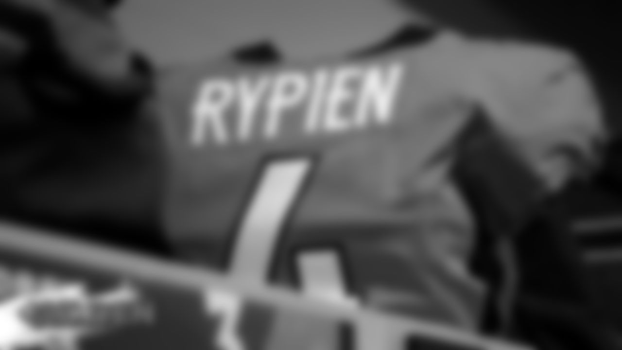 Brett Rypien's jersey inside the locker room before the Broncos' preseason game against the Arizona Cardinals on August 29, 2019 at Broncos Stadium at Mile High. (Photo by Ben Swanson)