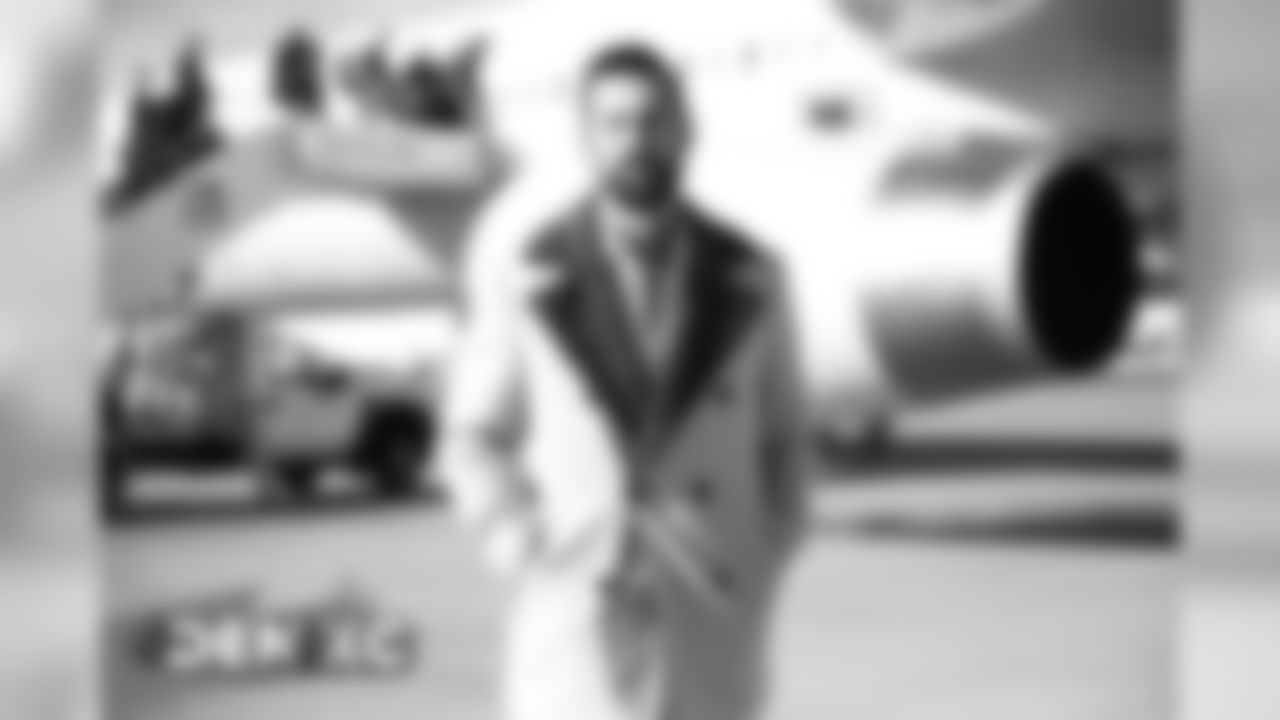 Brandon McManus on the tarmac at Denver International Airport during the team's travel to Missouri on December 14, 2019 ahead of their Week 15 game against the Kansas City Chiefs. (Photo by Jeremy Rincon)