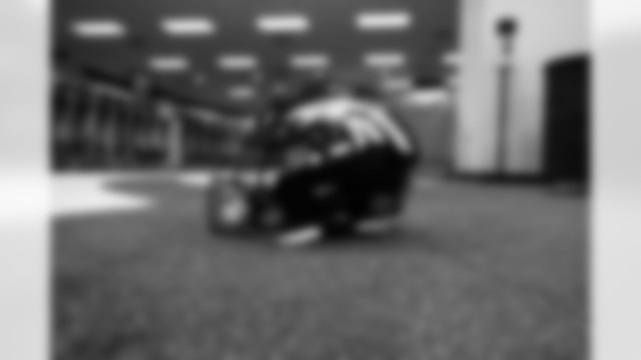 Tim PatrickÕs helmet ahead of the Broncos Week 14 game vs. the Lions at Empower Field at Mile High on December 12, 2021. The Broncos helmets included an 88 decal honoring former Broncos WR Demaryius Thomas.