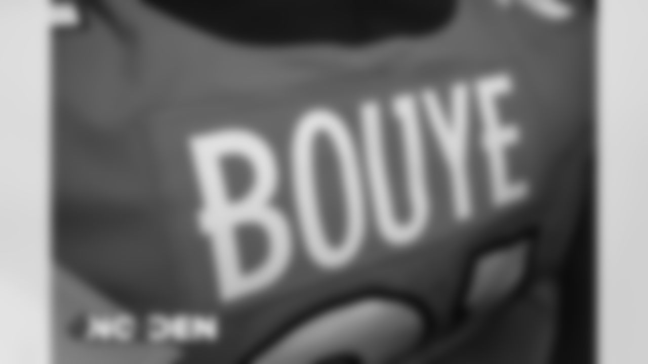 A.J. Bouye's jersey in the locker room before the Broncos' Week 12 game against the New Orleans Saints at Empower Field at Mile High on November 29, 2020. (Photo by Ben Swanson)