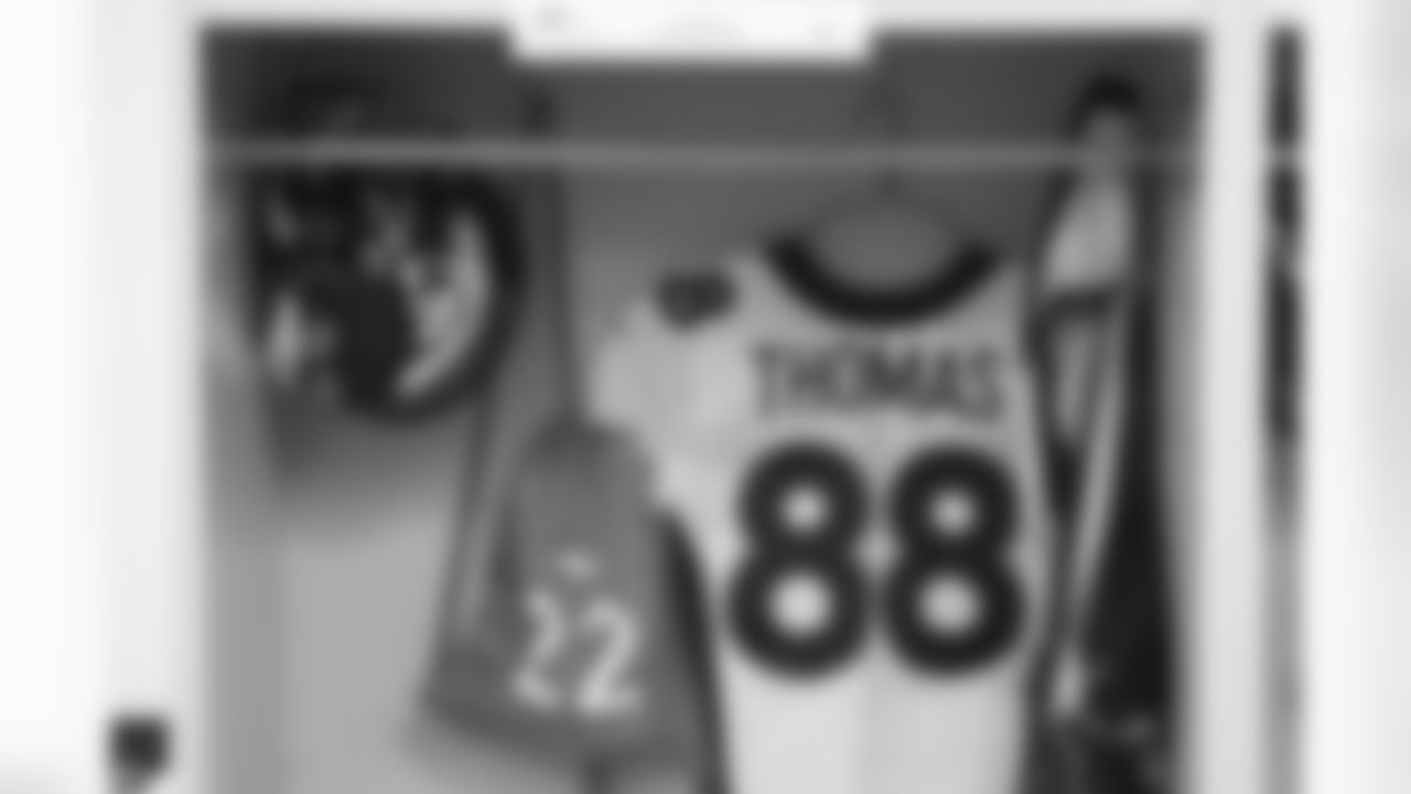 A Demaryius Thomas jersey in Kareem Jackson's locker during an NFL game against the Los Angeles Rams on Sunday, December 25, 2022 at SoFi Stadium in Los Angeles, California.
Photo by Gabriel Christus/Denver Broncos