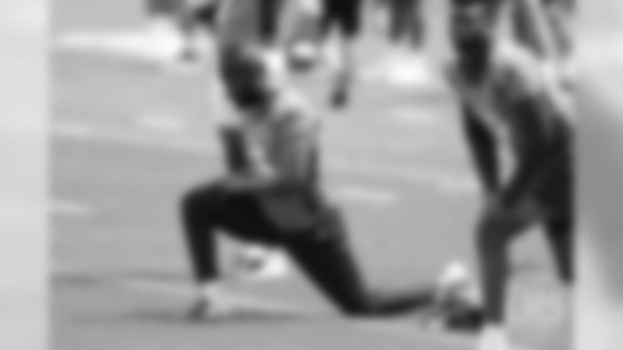 Wide receiver Aaron Burbridge stretches during the first day of voluntary veteran minicamp on April 16, 2019.
