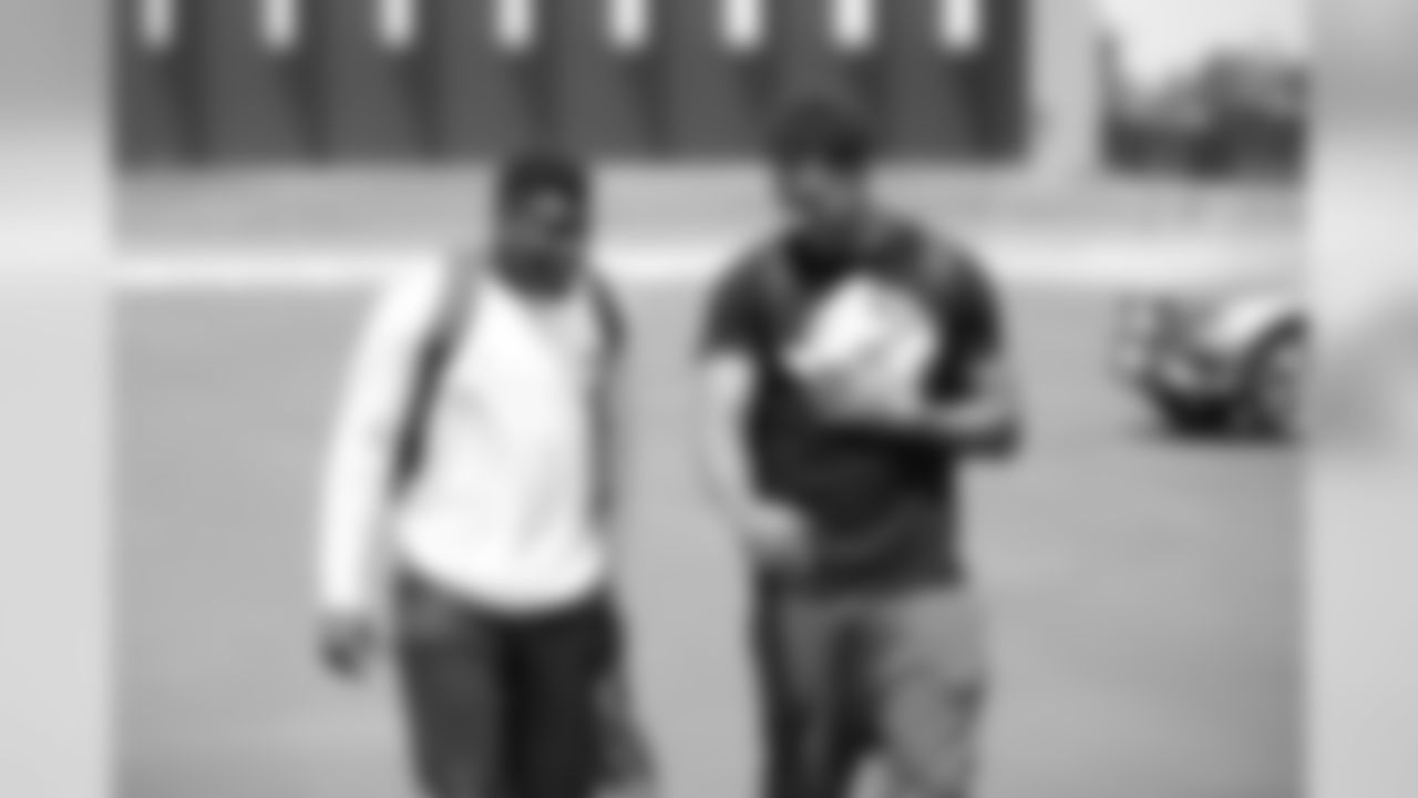 Safety Dymonte Thomas and wide receiver Jordan Leslie arrive for training camp on July 27, 2018.