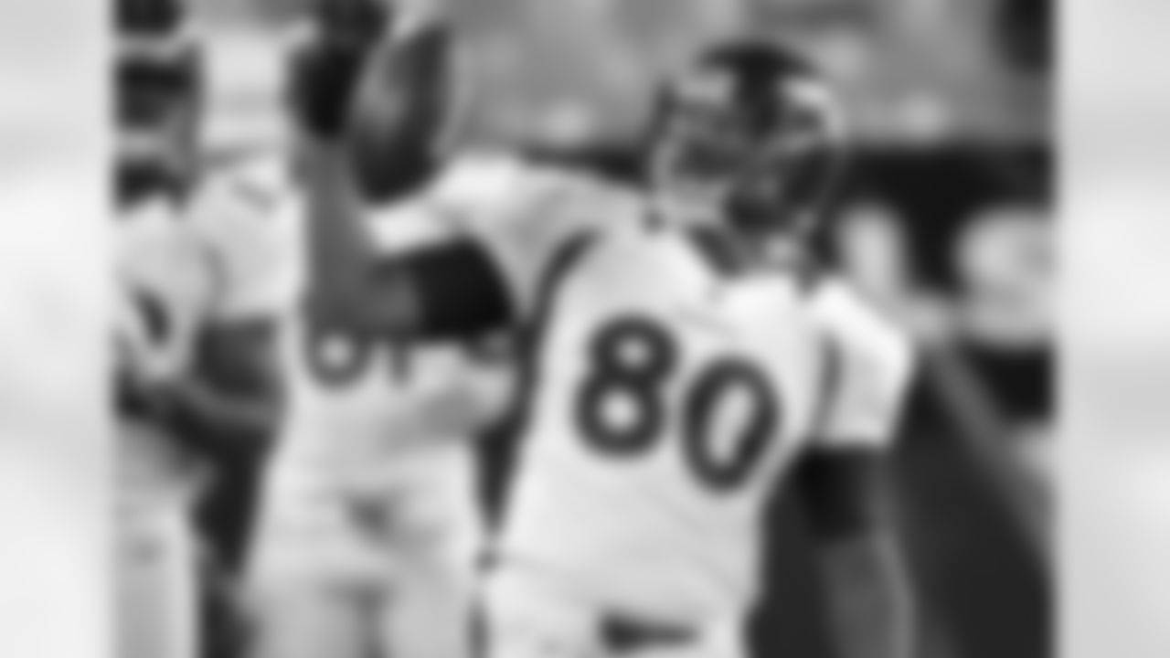Tight end Julius Thomas catches a pass during warmups for his team's preseason finale.