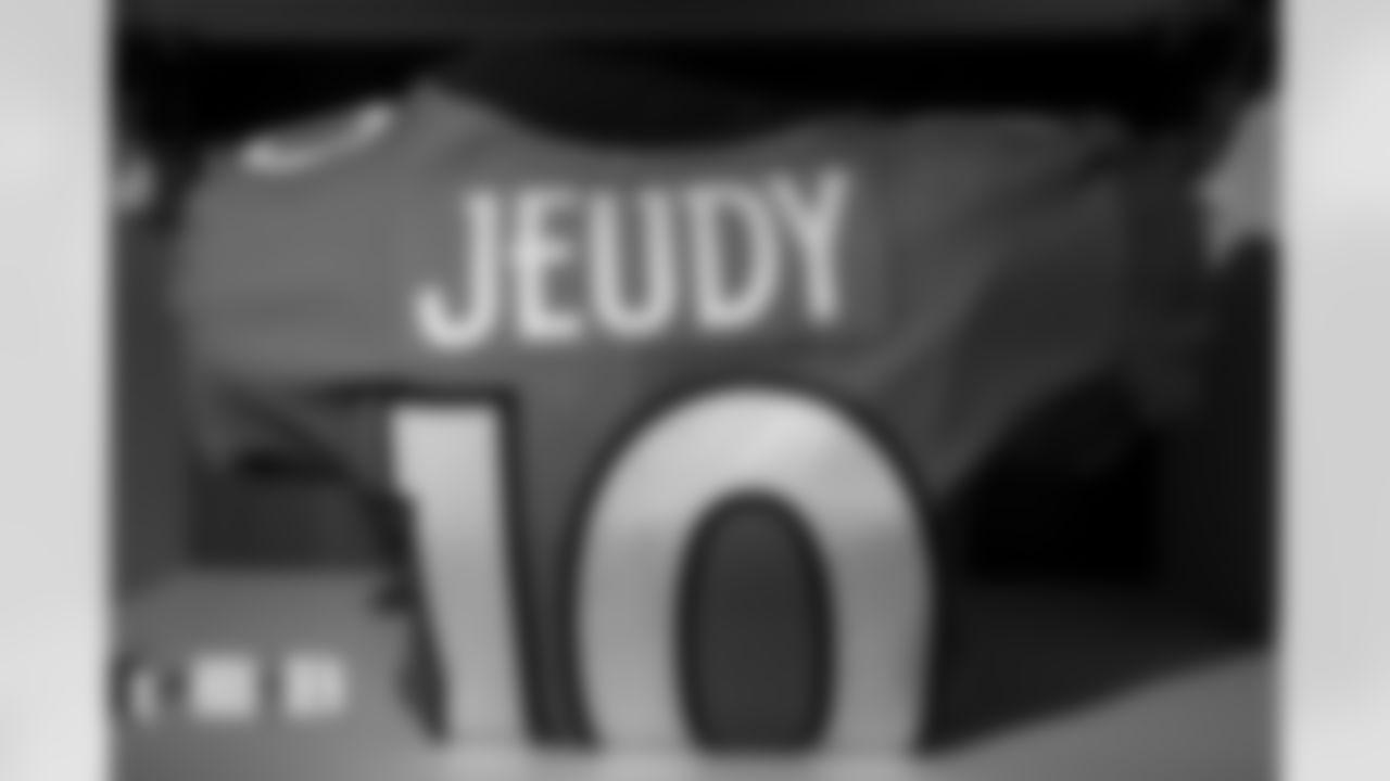 Jerry Jeudy's jersey in the locker room before the Broncos' Week 2 game against the Houston Texans at Empower Field at Mile High in Denver, Colorado on September 18, 2022. (Photo by Ben Swanson)