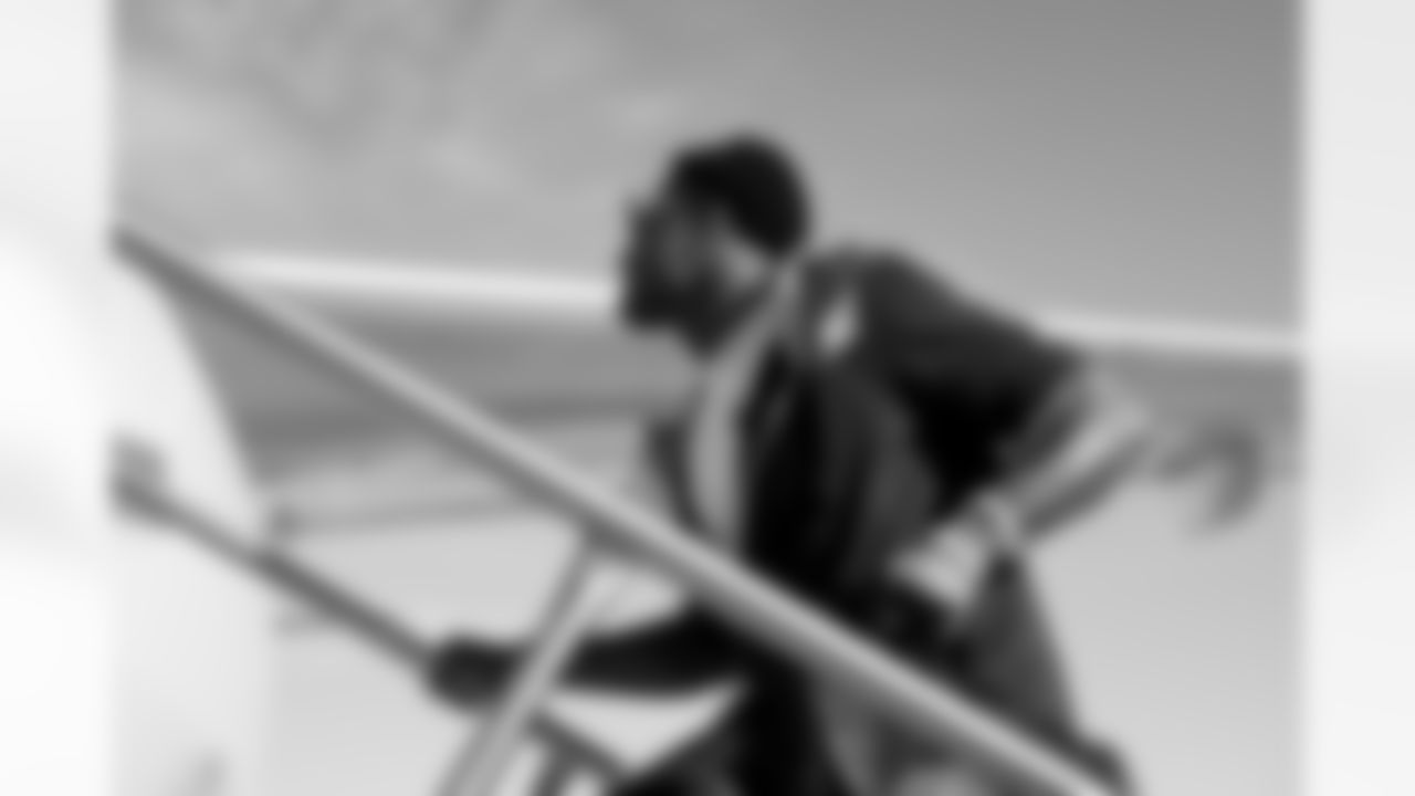Courtland Sutton on the tarmac at Denver International Airport on October 20, 2021 during the team's travel to Cleveland for a Week 7 game against the Browns. (Photo by Joe Abdellah)