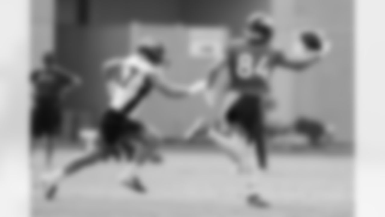 Troy Fumagalli and Josey Jewell during training camp at UCHealth Training Center in Centennial, CO, August 24, 2020.
Photo by Gabriel Christus