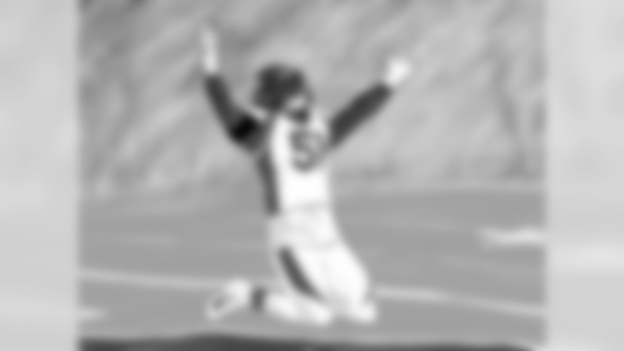 An artistic reimagining of Todd Davis' celebration in the end zone after he returned an interception for a touchdown from during the Broncos' win over the Cardinals.