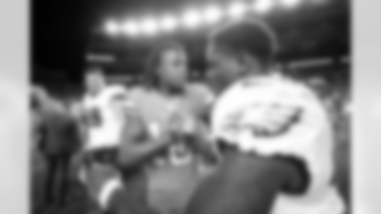 Jerry Jeudy and Philadelphia Eagles wide receiver Jalen Reagor (18) after the Broncos' Week 10 game against the Philadelphia Eagles at Empower Field at Mile High in Denver, Colorado on November 14, 2021. (Photo by Gabriel Christus)