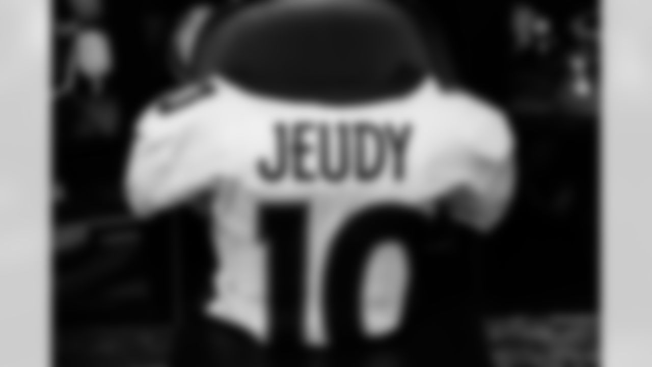 Jerry Jeudy's jersey in the locker room the Broncos' Week 16 game against the Las Vegas Raiders at Allegiant Stadium in Las Vegas, Nevada on December 26, 2021. (Photo by Joe Abdellah)