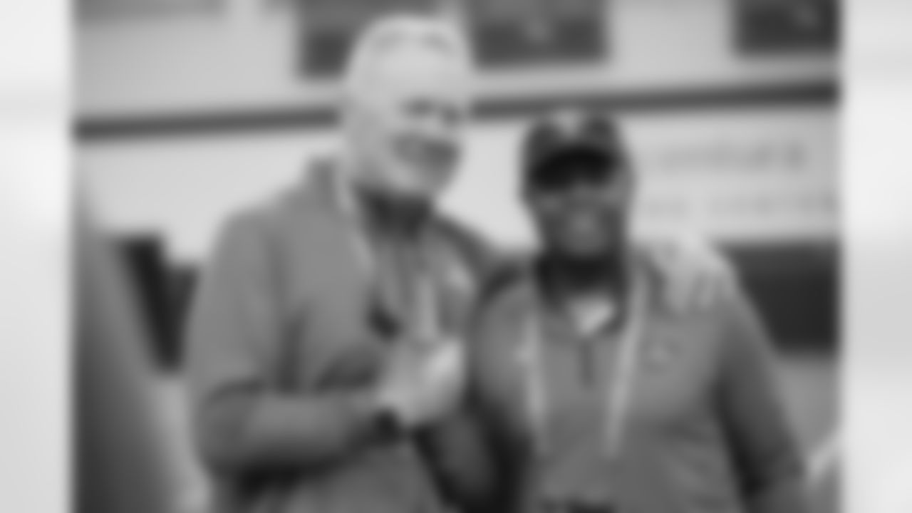 Karl Mecklenburg and Rick Upchurch during an alumni breakfast and practice at Centura Health Training Center in Englewood, Colorado on September 16, 2023. Photo by Ben Swanson / Denver Broncos