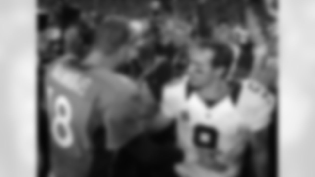 Peyton Manning and Drew Brees talk after the game against the New Orleans Saints on October 28, 2012 at Sports Authority Field at Mile High.
(Photo credit: Gabriel Christus/Denver Broncos)