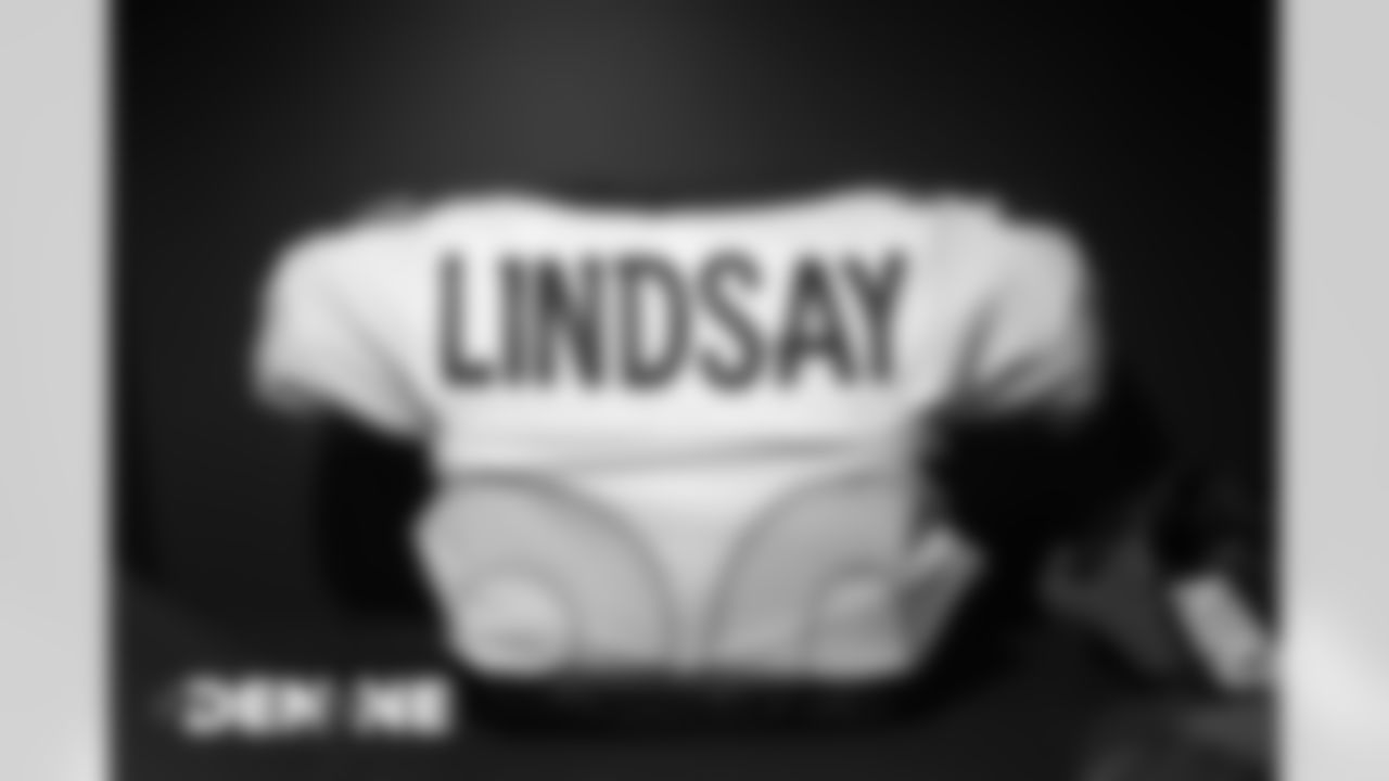 Phillip Lindsay's jersey in the locker room before the Broncos' Week 6 game against the New England Patriots at Gillette Stadium in Foxborough, Massachusetts, on October 18, 2020. (Photo by Ben Swanson)