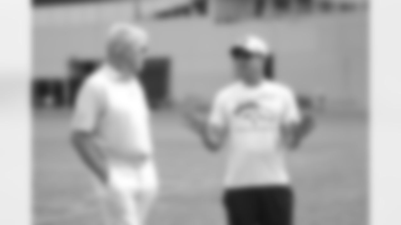 John Elway and George Paton during training camp on Tuesday, August 3, 2021 at UCHealth Training Center in Englewood, Colorado.
Photo by Gabriel Christus
