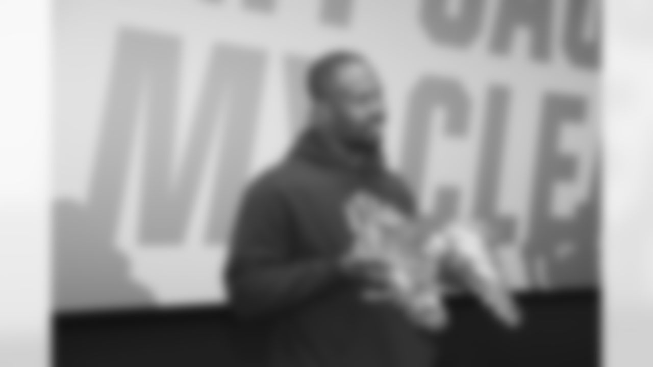 Von Miller checks out his cleats for My Cause My Cleats reveal at UCHealth Training Center in Centennial, CO, November 29, 2019.
Photo by Gabriel Christus