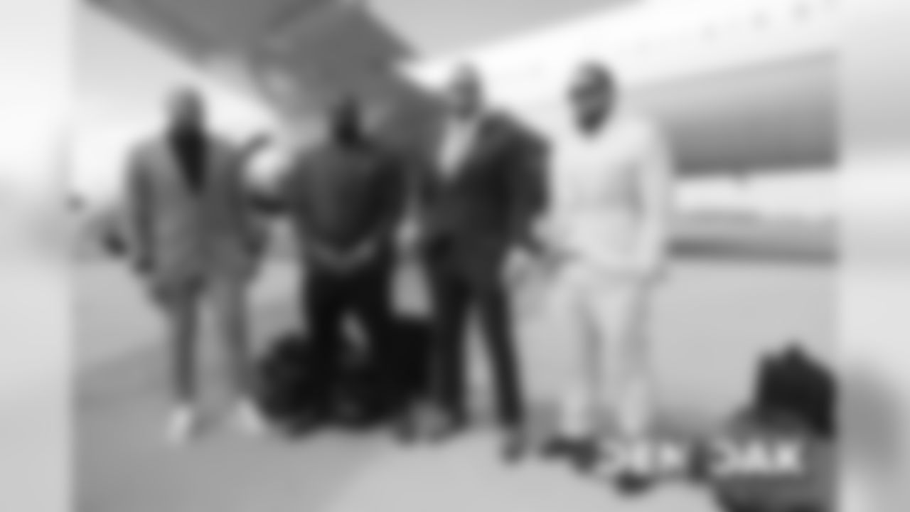 Adam Gotsis, Shelby Harris, Derek Wolfe and Mike Purcell at Denver International Airport in Denver, Colorado, September 08, 2019.
Photo by Gabriel Christus