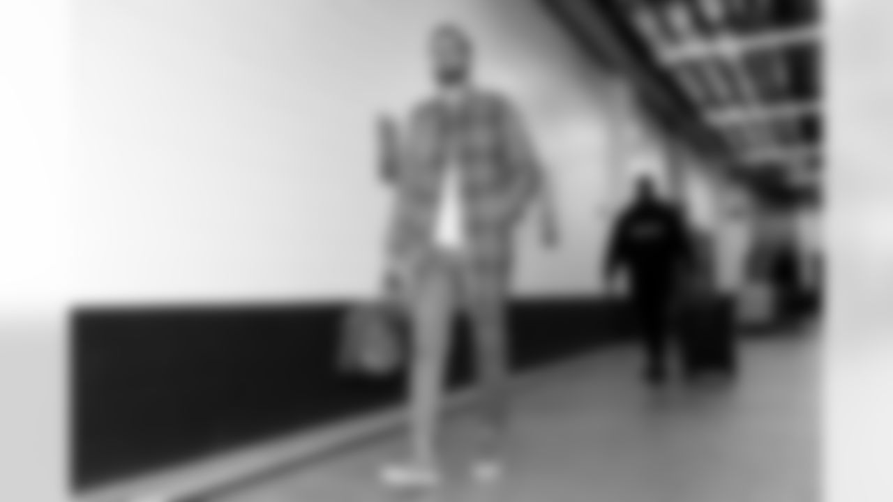 Brandon McManus arrives at the stadium before the Broncos' Week 7 game against the Cleveland Browns at FirstEnergy Stadium in Cleveland, Ohio on October 21, 2021. (Photo by Gabriel Christus)