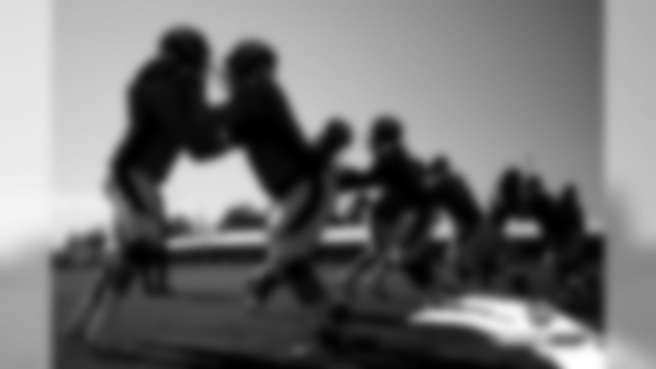 Offensive linemen during practice on Day 16 of training camp on August 12, 2019.