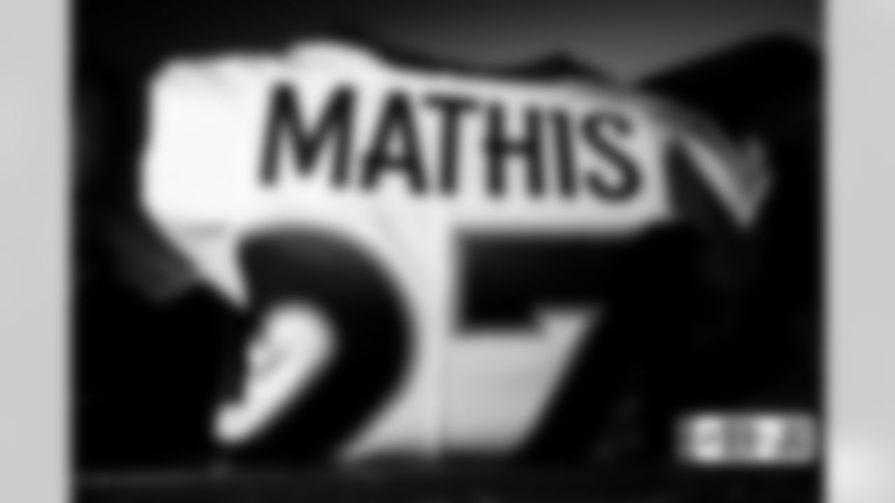 Damarri Mathis's jersey in the locker room before the Broncos' Week 8 game against the Jacksonville Jaguars at Wembley Stadium in London, England in the United Kingdom on October 30, 2022. (Photo by Ben Swanson)
