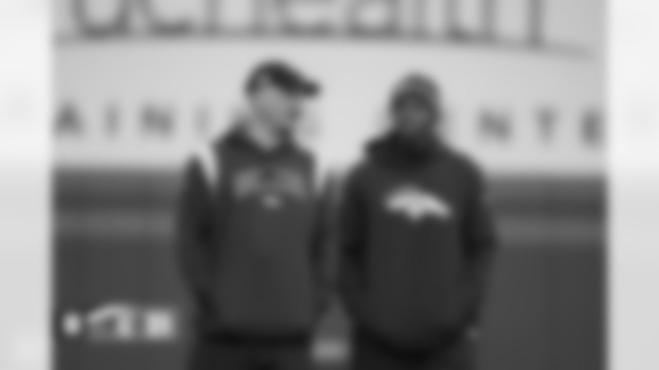 Nathaniel Hackett and Ejiro Evero during practice on Friday, December 16, 2022 at UCHealth Training Center in Englewood, Colorado.
Photo by Amanda Gerlach/Denver Broncos