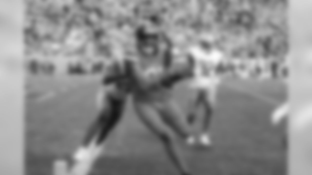 Tim Patrick is pushed out of bounds just short of the foal line after making a catch during the Broncos' Week 16 game against the Detroit Lions at Empower Field at Mile High on December 22, 2019. (Photo by Jeremy Rincon)