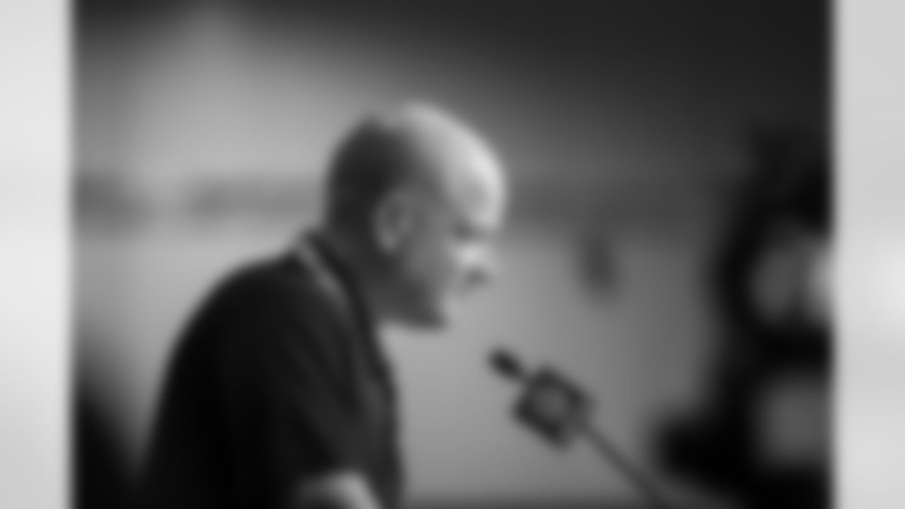 Head Coach Nathaniel Hackett speaks to the media during his press conference at the 2022 NFL Scouting Combine in Indianapolis, Indiana on March 1, 2022. (Photo by Ben Swanson)
