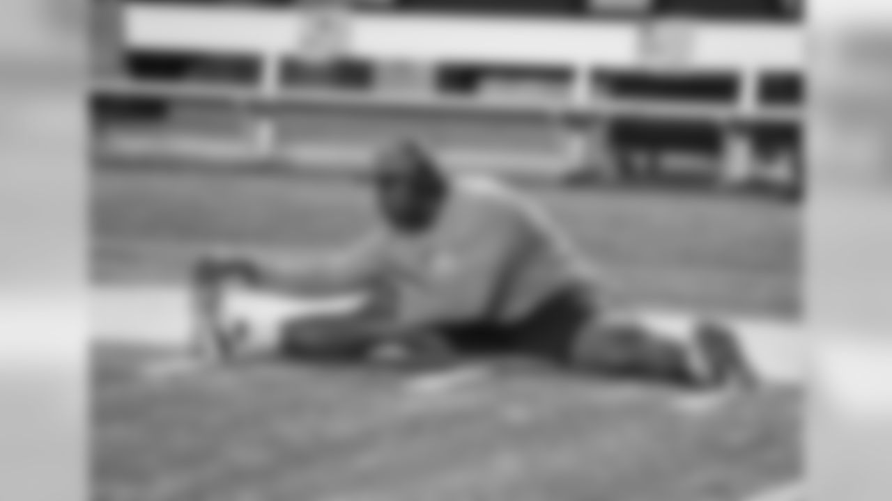 DT Kevin Vickerson gets stretched out before the Broncos Monday night showdown with the Atlanta Falcons.