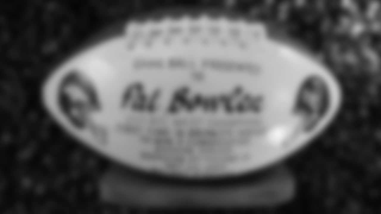 Mr. Bowlen's game ball commemorating the Broncos' 2013 win over the Texans that secured the AFC West title is featured in a display at the open-house tribute to Pat Bowlen at Broncos Stadium at Mile High on June 18, 2019.