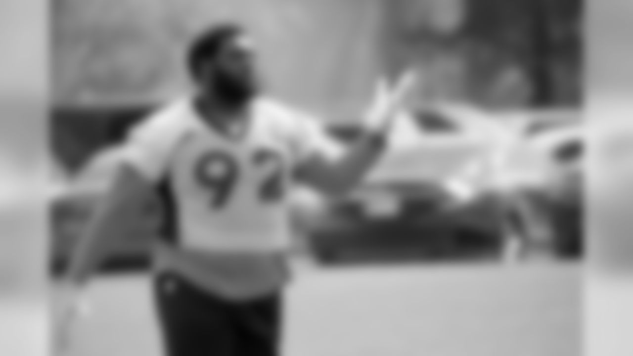 Defensive end Zach Kerr participates in on-field work during Phase II of the offseason program.