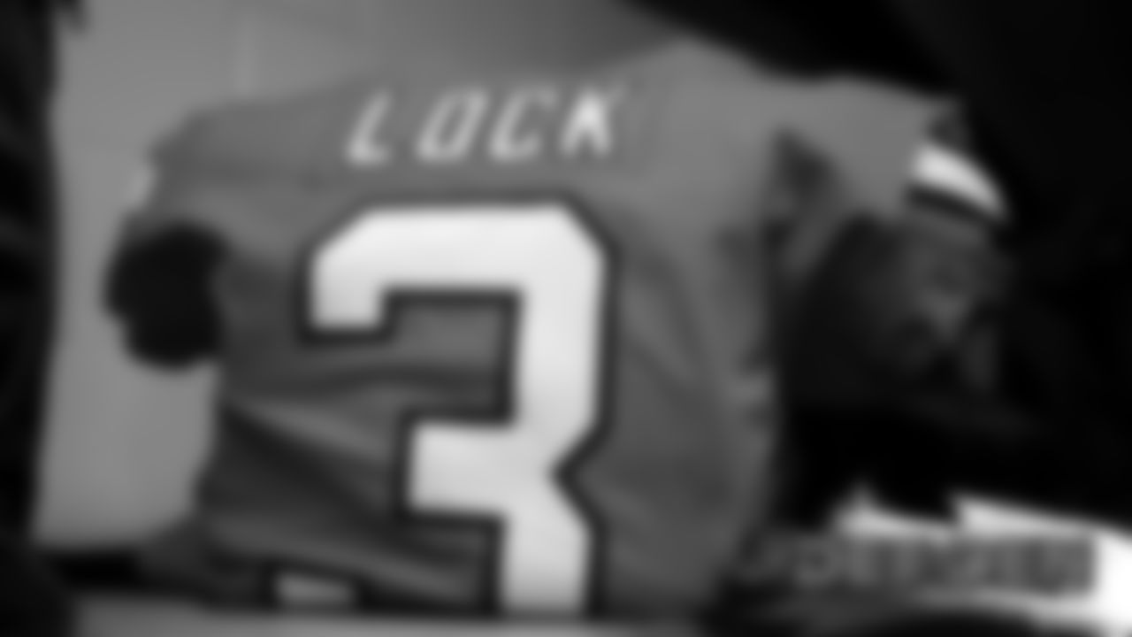 Drew Lock's jersey in the locker room before the Broncos' game against the Detroit Lions at Empower Field at Mile High on December 22, 2019. (Photo by Ben Swanson)