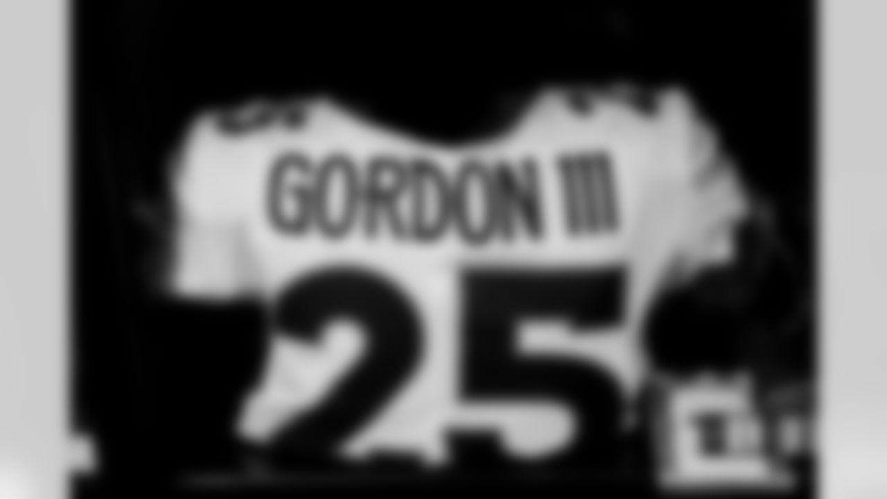 Melvin Gordon III's jersey in the locker room before the Broncos' Week 4 game against the Las Vegas Raiders at Allegiant Stadium in Las Vegas, Nevada on October 2, 2022. (Photo by Gabriel Christus)