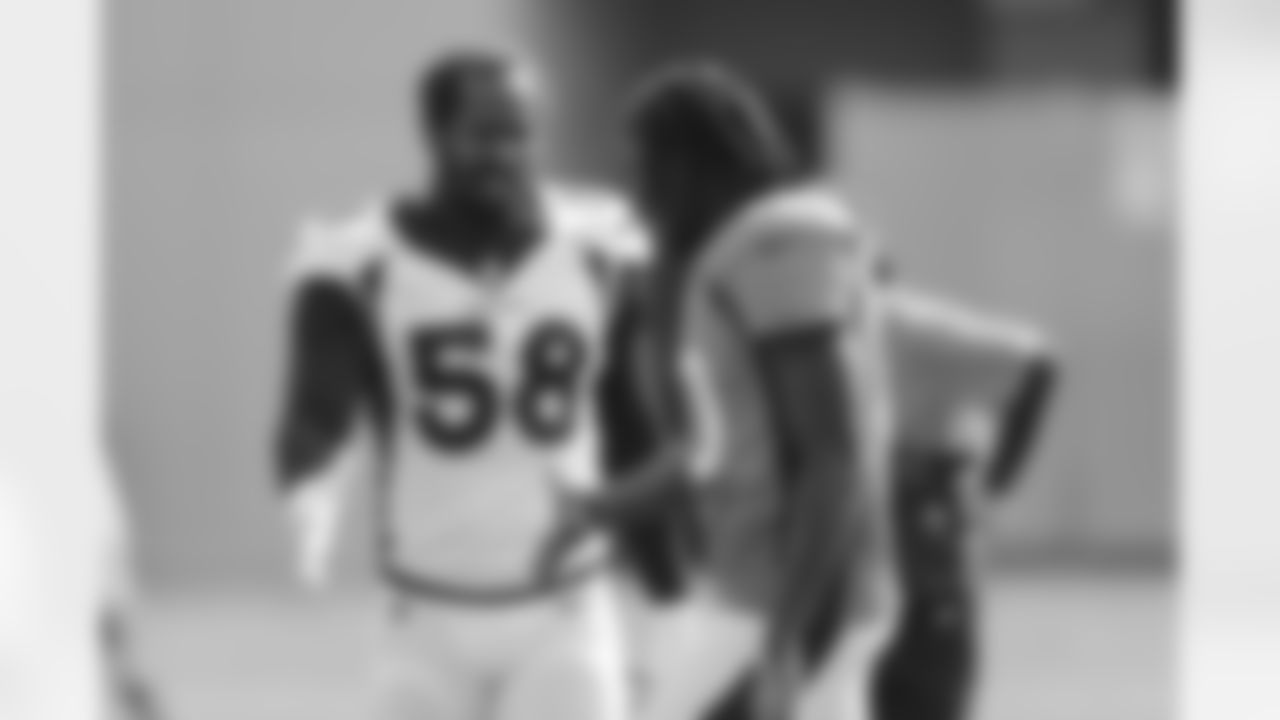 Von Miller and Jerry Jeudy during training camp at UCHealth Training Center in Centennial, CO, August 28, 2020.
Photo by Gabriel Christus