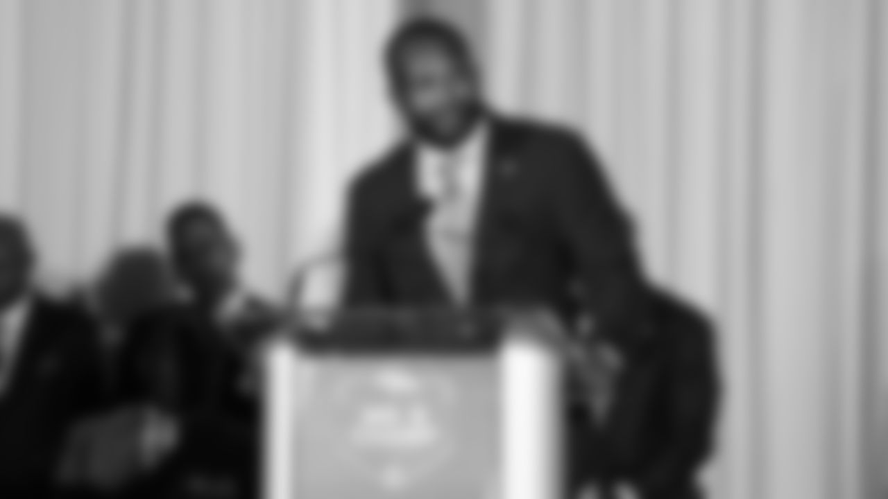 Champ Bailey gives his Ring of Fame induction speech at the Broncos' Ring of Fame and Fantennial event recognizing the Broncos Top 100 Team on October 11, 2019 at Empower Field at Mile High. (Photo by Gabriel Christus)