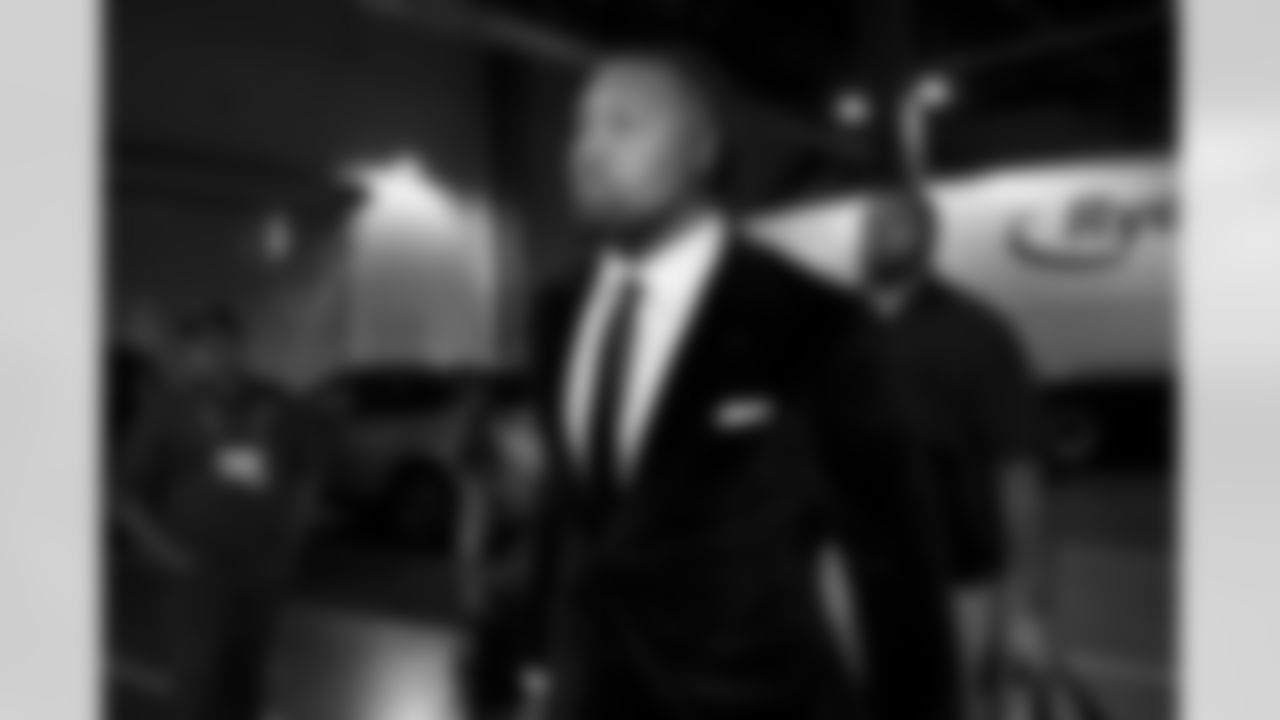 Bradley Chubb during player arrivals before the Denver Broncos' Week 6 game against the Los Angeles Chargers at SoFi Stadium in Inglewood, California on October 17, 2022. (Photo by Ben Swanson)