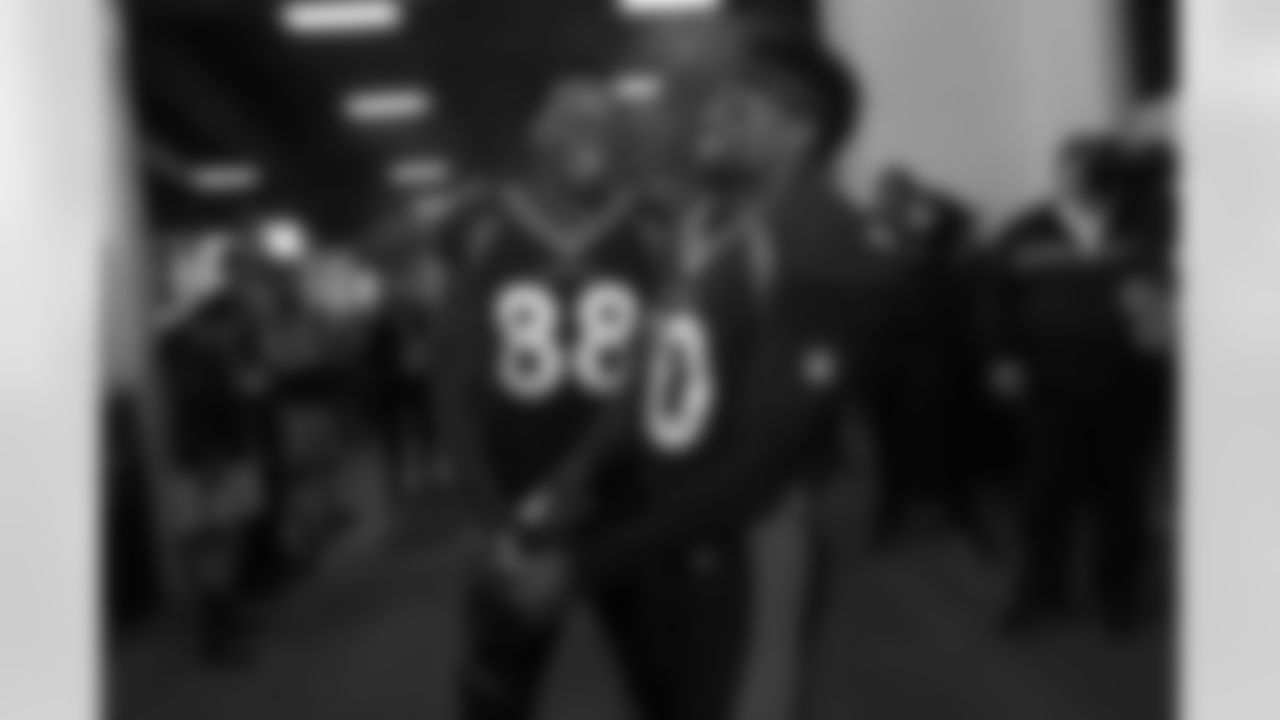 Demaryius Thomas and Emmanuel Sanders in the tunnel during player introductions before the game against the Kansas City Chiefs at Broncos Stadium at Mile High on October 1, 2018.
