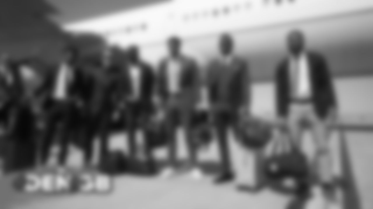 Emmanuel Sanders, River Cracraft, Fred Brown, Courtland Sutton, DaeSean Hamilton and Diontae Spencer at Denver International Airport in Denver, Colorado, September 21, 2019.
Photo by Gabriel Christus