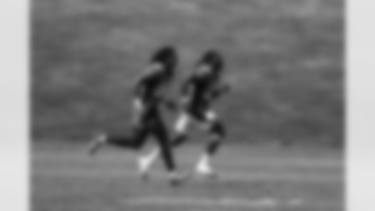 Tyrie Cleveland and Melvin Gordon III during training camp at UCHealth Training Center in Centennial, CO, August 19, 2020.
Photo by Gabriel Christus