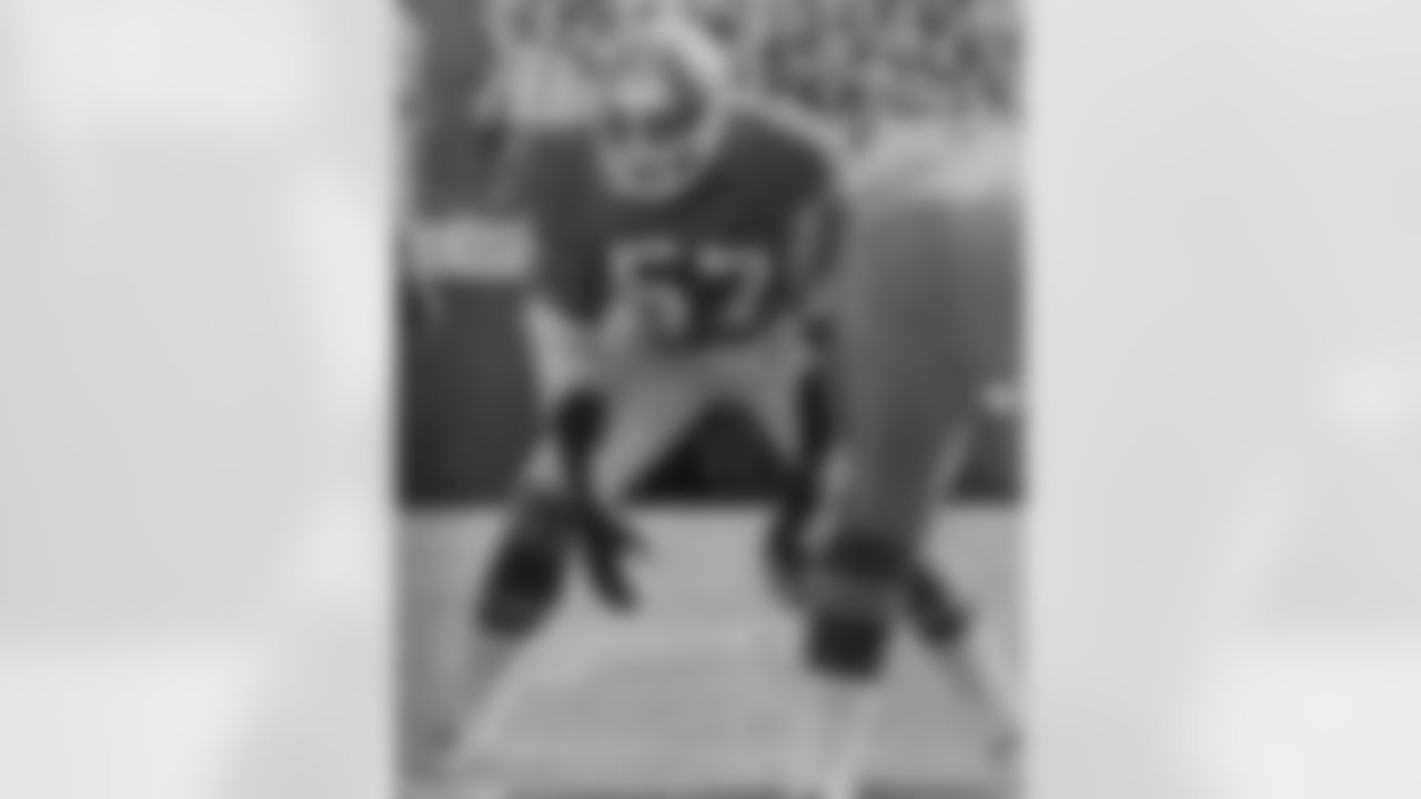 Linebacker Tom Jackson lines up for a play during a game at Mile High Stadium.