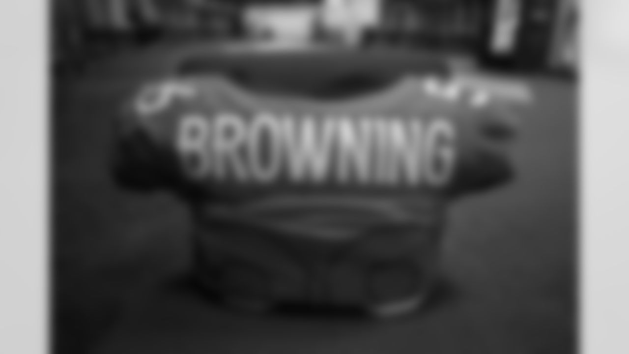 Baron BrowningÕs jersey ahead of the Broncos Week 14 game vs. the Lions at Empower Field at Mile High on December 12, 2021.