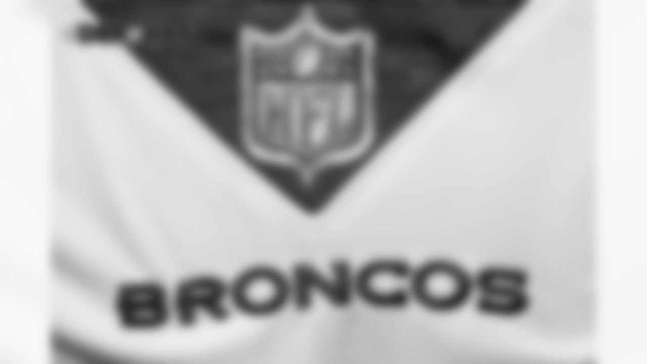The NFL shield logo and Broncos logotype in the locker room pregame before the Broncos' preseason game against the Washington Redskins at FedExField on August 24, 2018.