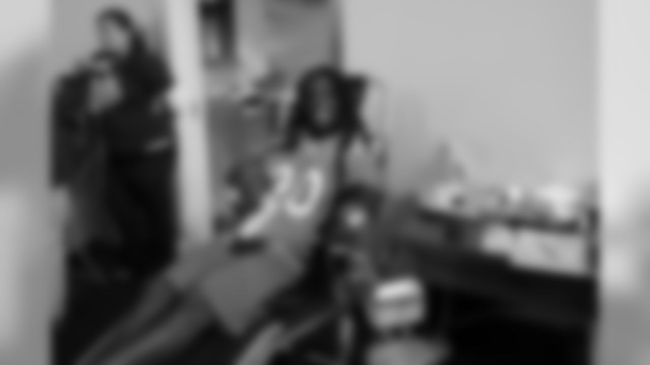 November 7
Rookie safety Jamal Carter donates blood as part of Drive for Life 20, the 20th annual blood drive hosted by the Broncos and Bonfils Blood Center. More than 20 Broncos players attended to offer their thanks to donors or play games with them.