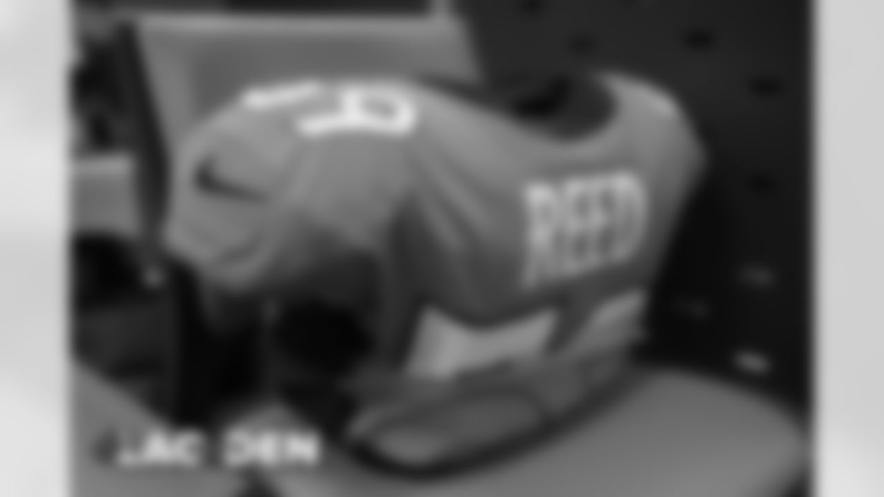 Malik Reed's jersey in the locker room before the Broncos' Week 8 game against the Los Angeles Chargers at Empower Field at Mile High on November 1, 2020. (Photo by Ben Swanson)